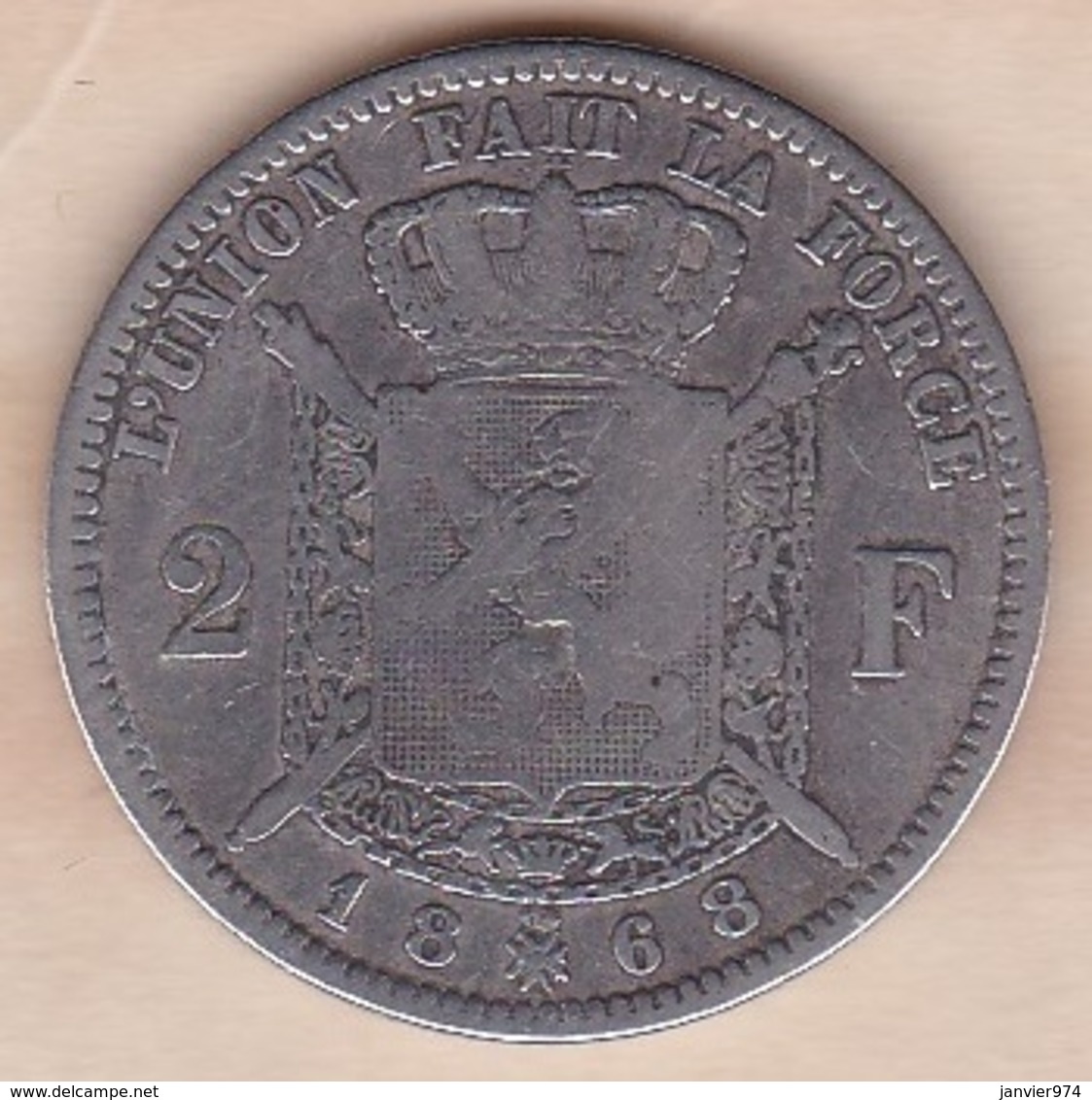 Belgique. 2 Francs 1868 Leopold II, Légende Francaise , En Argent - 2 Francs