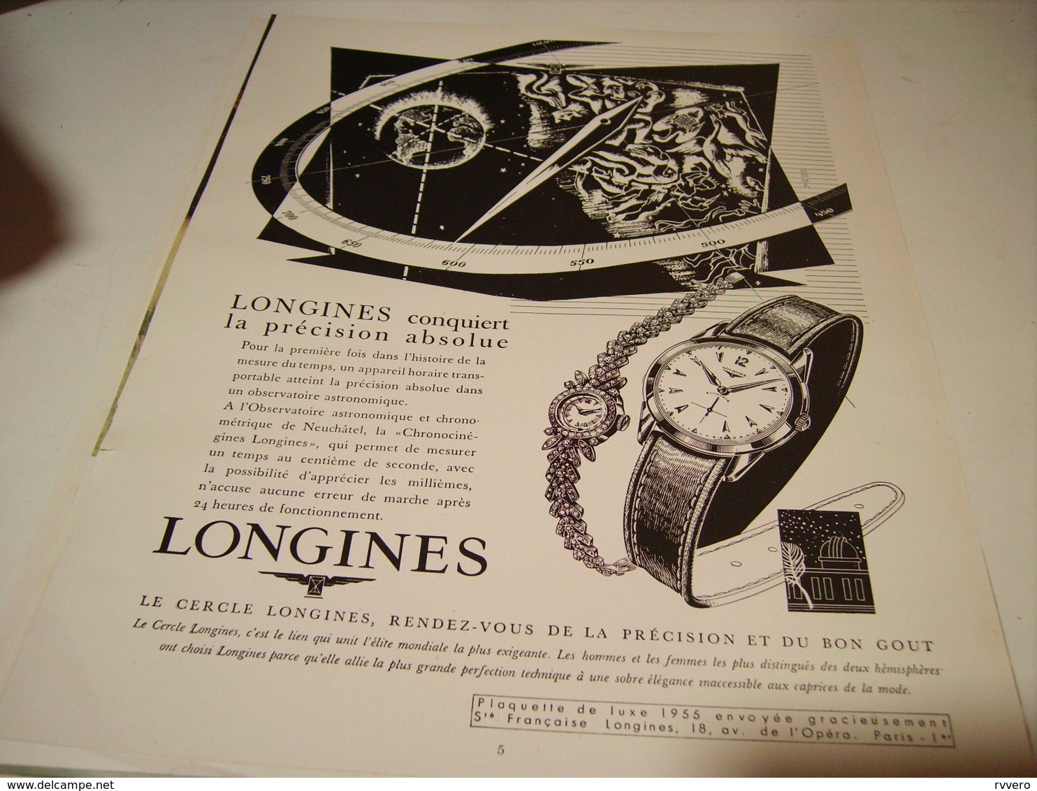 ANCIENNE PUBLICITE MONTRE LONGINES 1954 - Autres & Non Classés