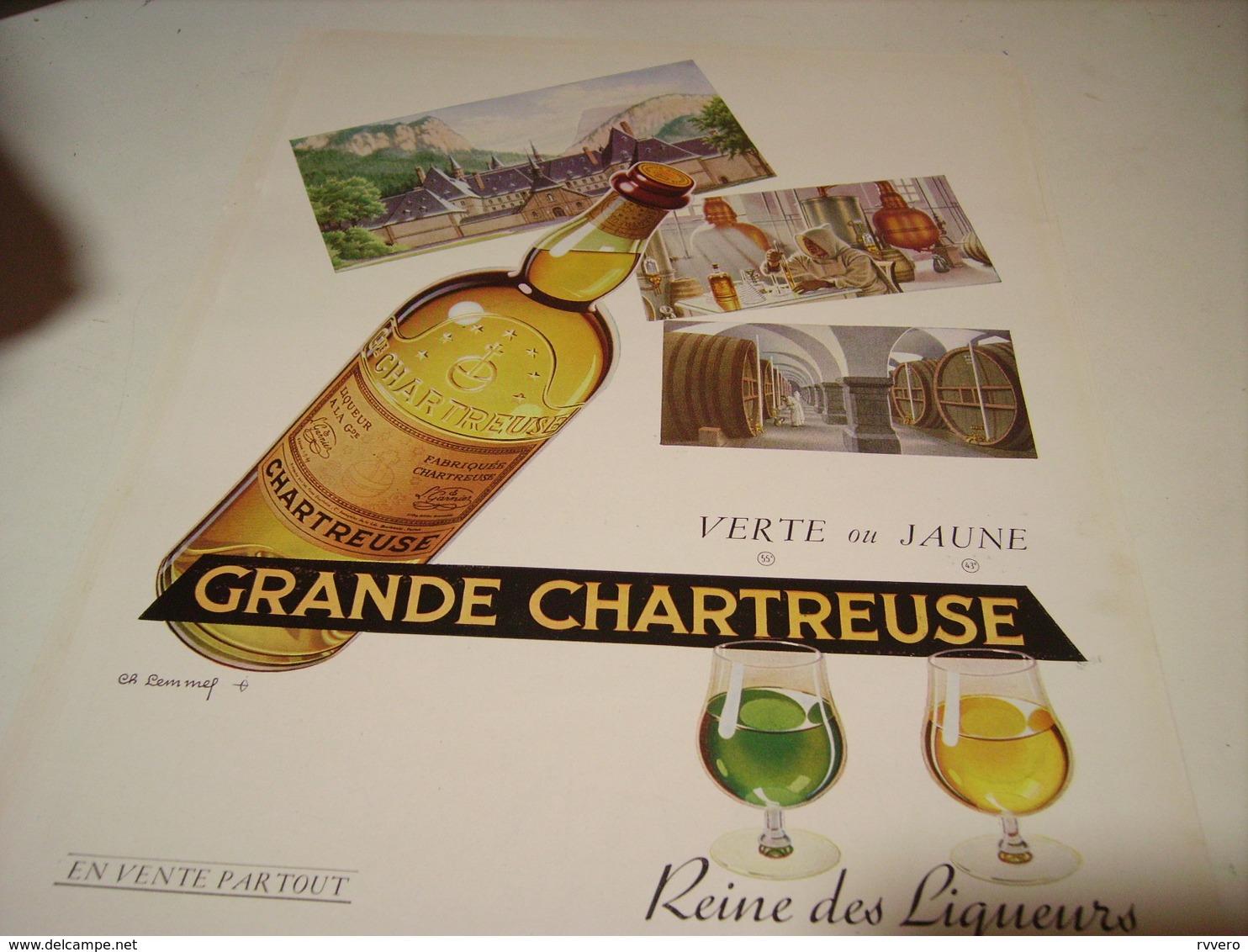 ANCIENNE PUBLICITE GRANDE CHARTREUSE VERTE OU JAUNE  1954 - Alcolici