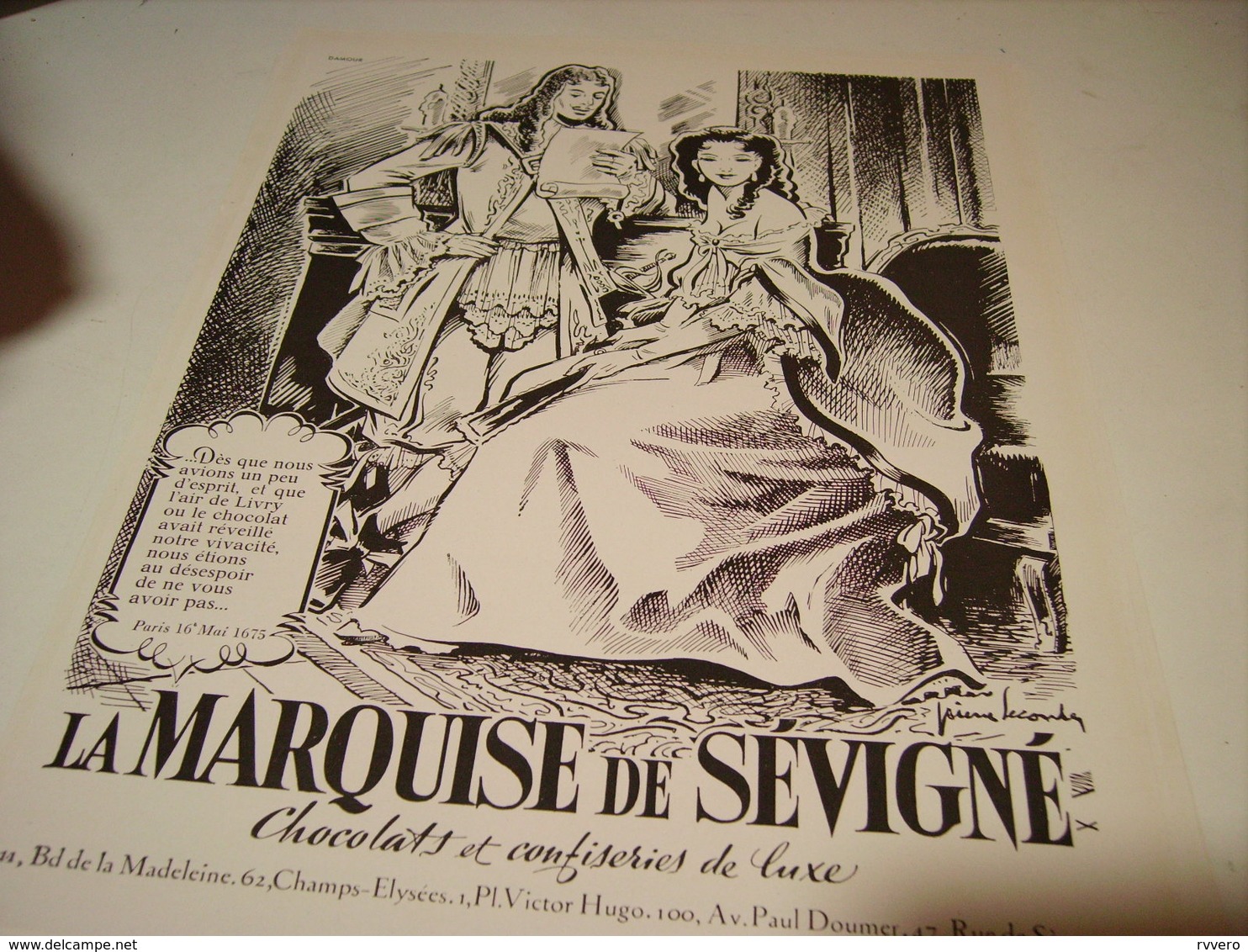 ANCIENNE PUBLICITE CONFISERIE  MARQUISE DE SEVIGNE 1954 - Affiches