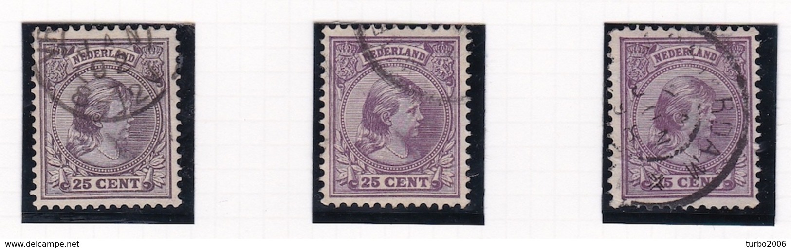 1891 Prinses Wilhelmina Hangend Haar 25 Cent In 3 Kleuren Violet NVPH 42 - Gebruikt