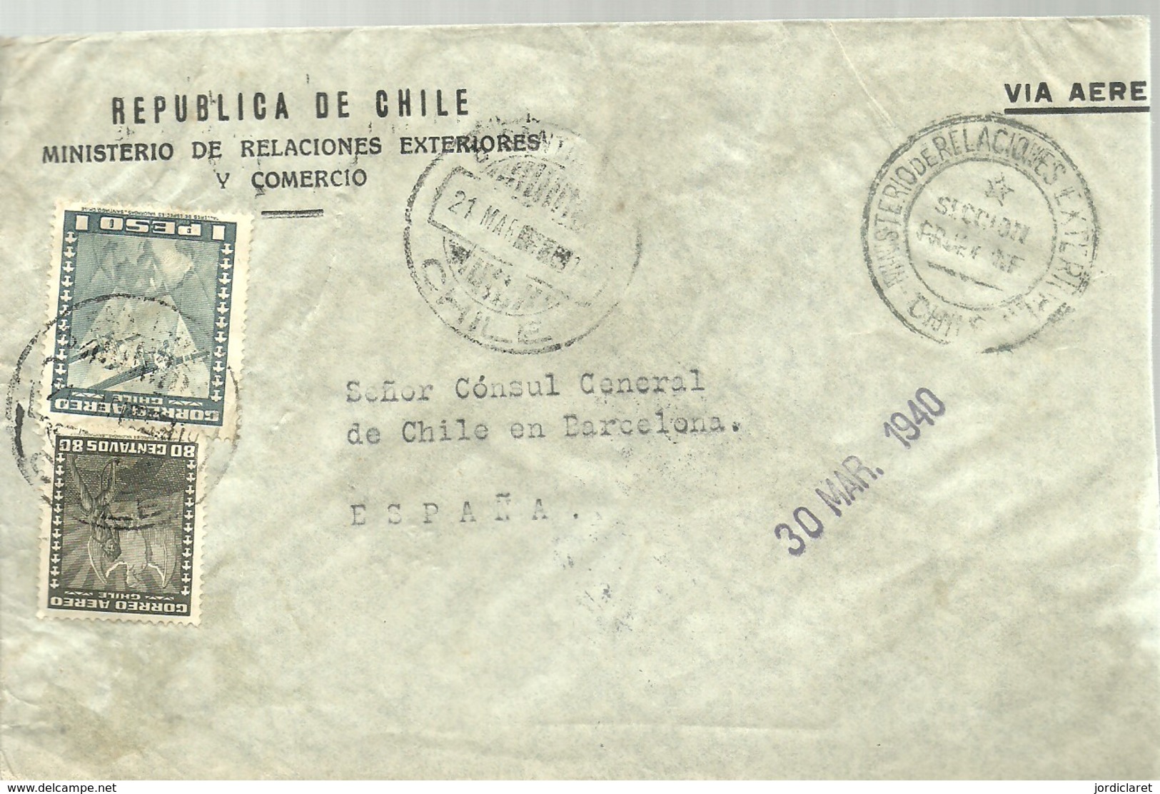 CARTA 1940  CENSURA ESPAÑA - Chile