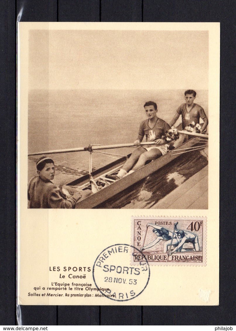 " J.O. D'HELSINKI : CANOE " Sur Carte Maximum De 1953. Editions Bourgogne. N° YT 963. Parfait état. CM - 1950-1959