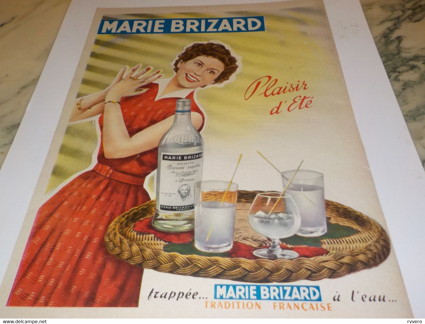 ANCIENNE PUBLICITE PLAISIR D ETE MARIE BRIZARD A L EAU  1954 - Alcools