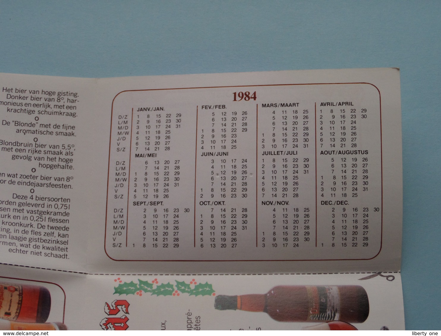 Brasserie Du BOCQ PURNODE Yvoir ( Zie / Voir Photo ) KALENDER 1984 ( Format Plier 11,5 X 7,5 Cm. ) Calendrier ! - Alcools