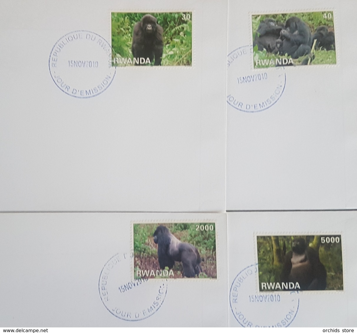 DE23- Rwanda 2010 FDC - 4 Covers - Gorilla, Gorillas - Animals - Fauna - Other & Unclassified