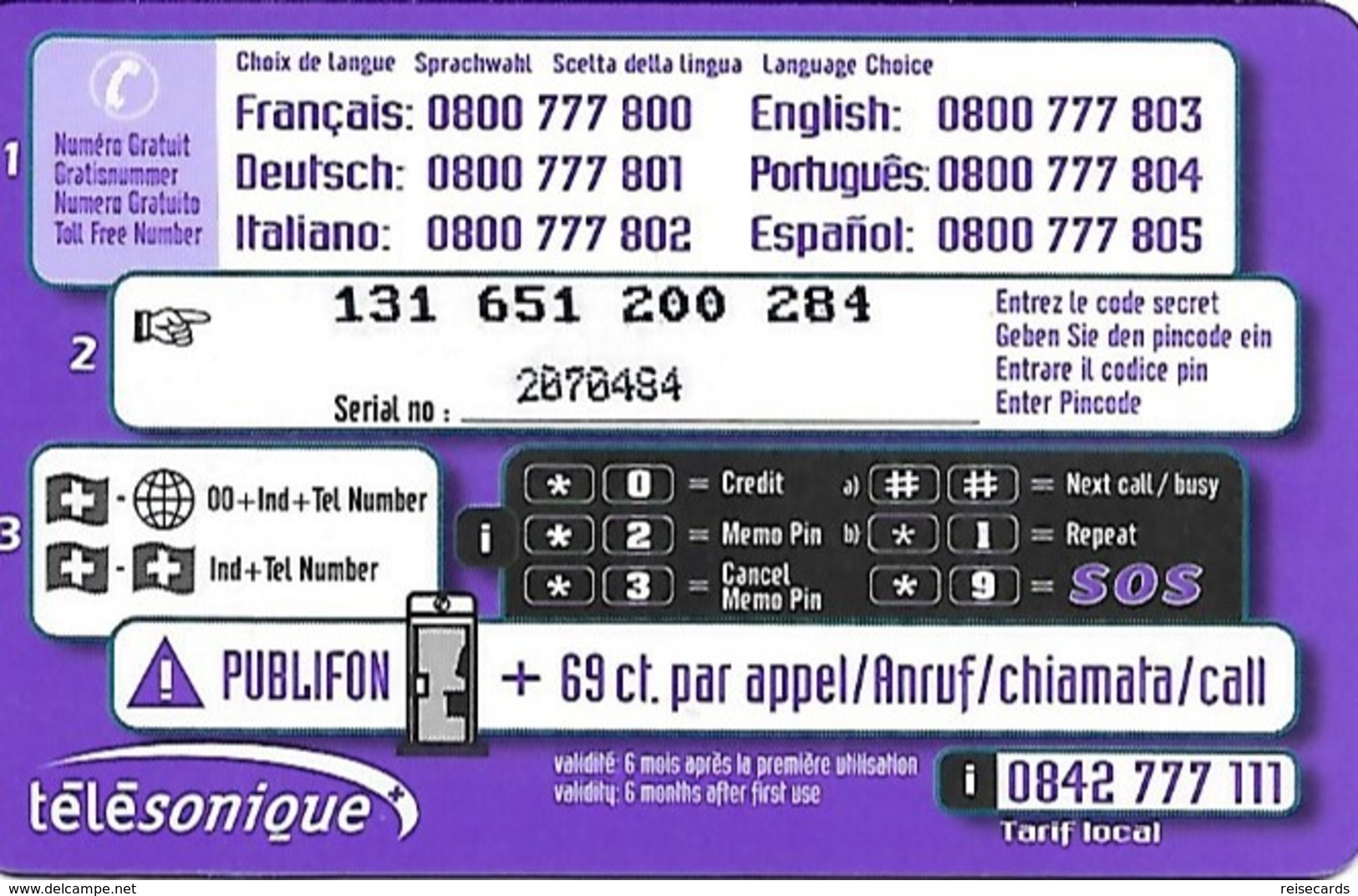 Prepaid: Télésonique, The Card - Globe - Schweiz