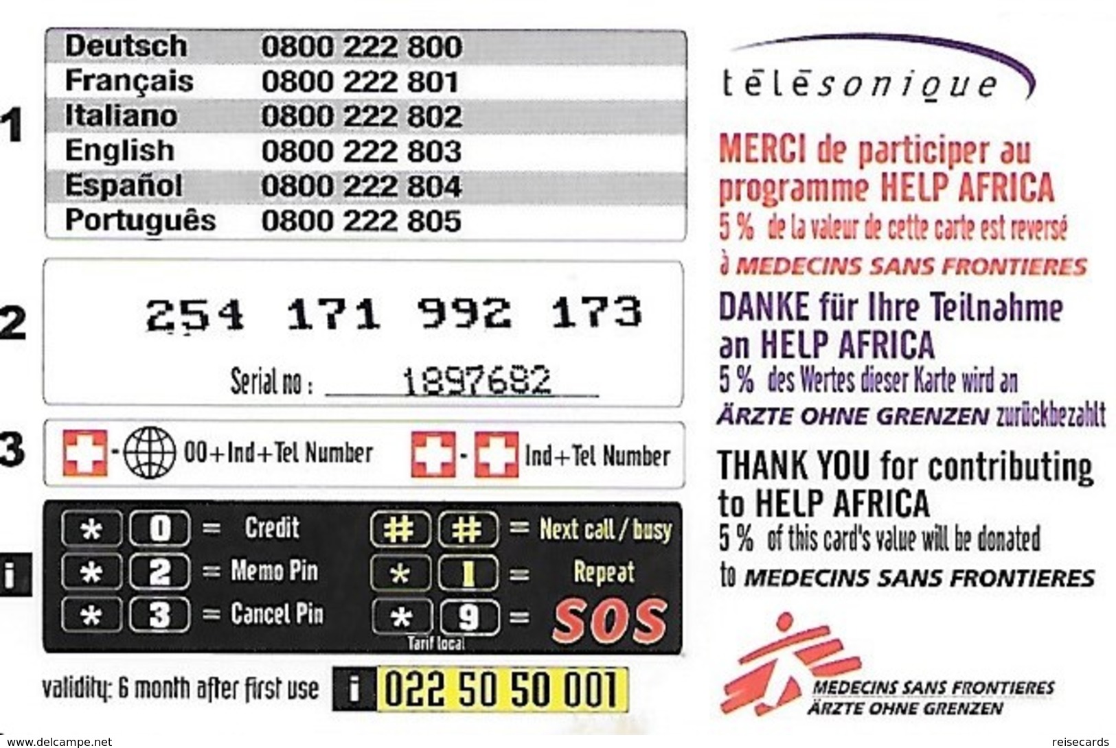 Prepaid: Télésonique, Help Africa - Schweiz