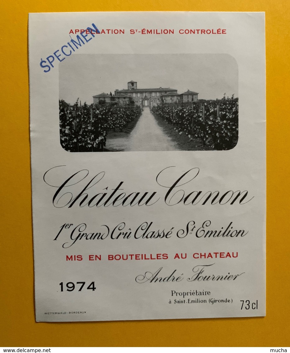 9322 - Château Canon 1974   Saint-Emilion  Specimen - Bordeaux