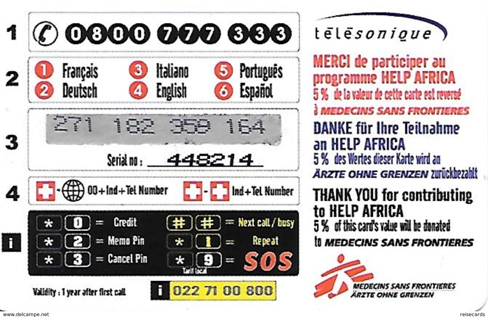 Prepaid: Télésonique, Help Africa - Schweiz