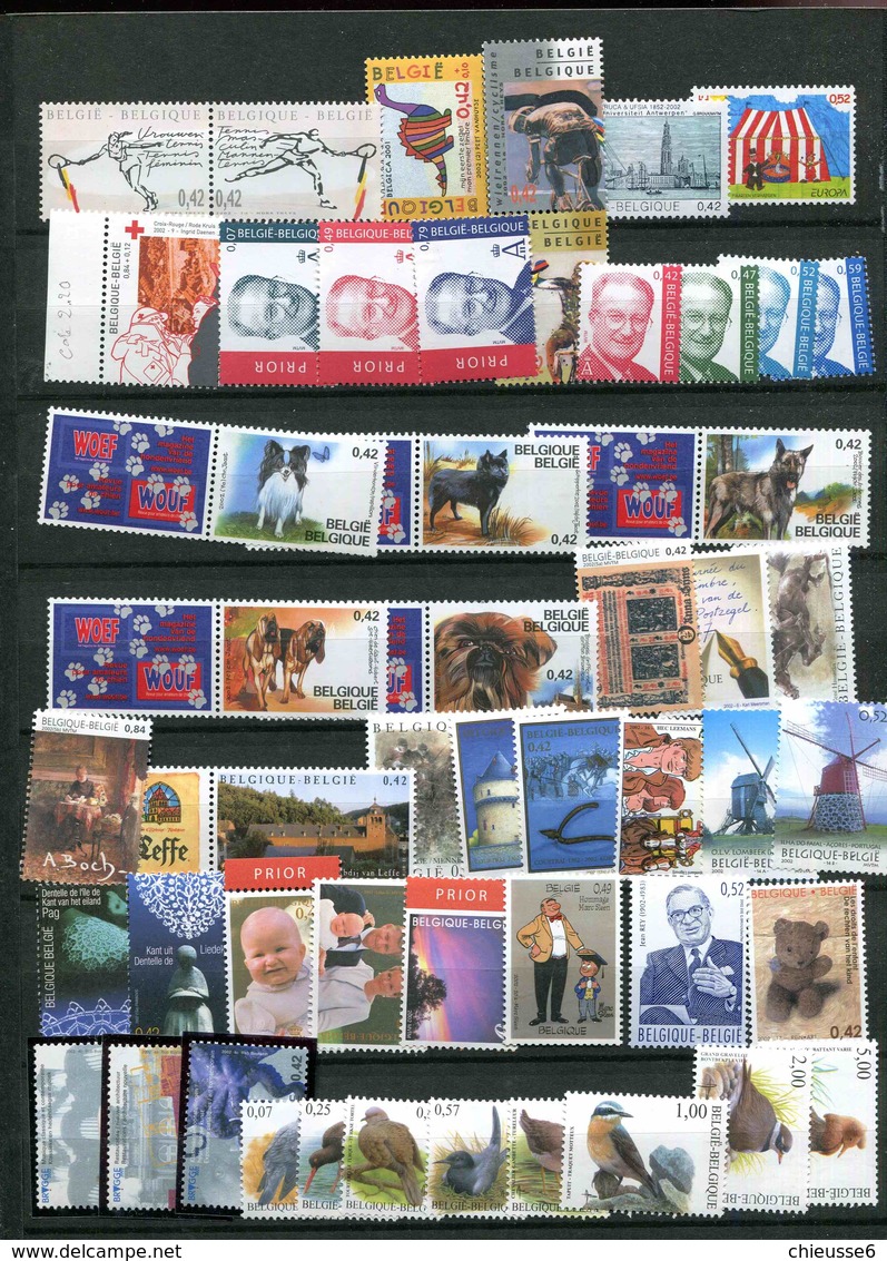 Belgique ** Année 2002   Timbres Sans Blocs Ni Carnets - Volledige Jaargang