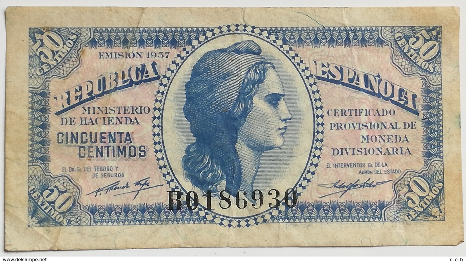 Billete 50 Céntimos. 1937. Serie B. Muy Buena Conservación. República Española. Guerra Civil - Otros & Sin Clasificación