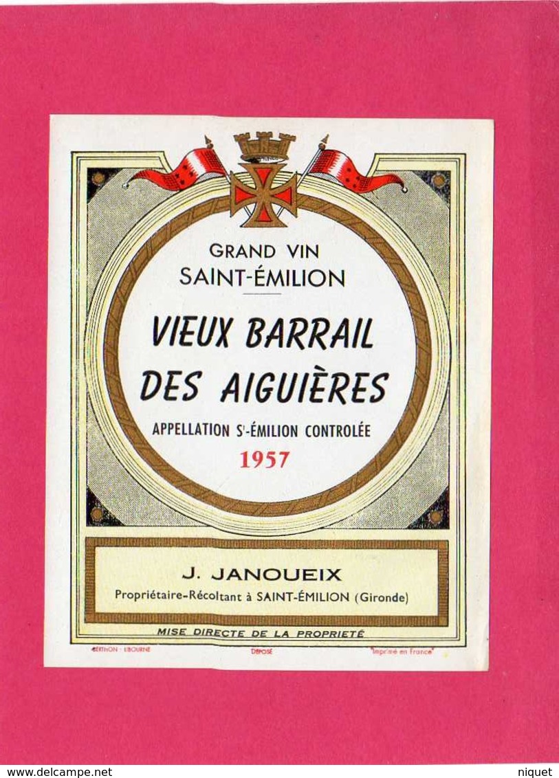 Etiquette Vin, Grand Vin Saint-Emilion, Vieux Barrail Des Aiguières, 1957 - Collections & Sets