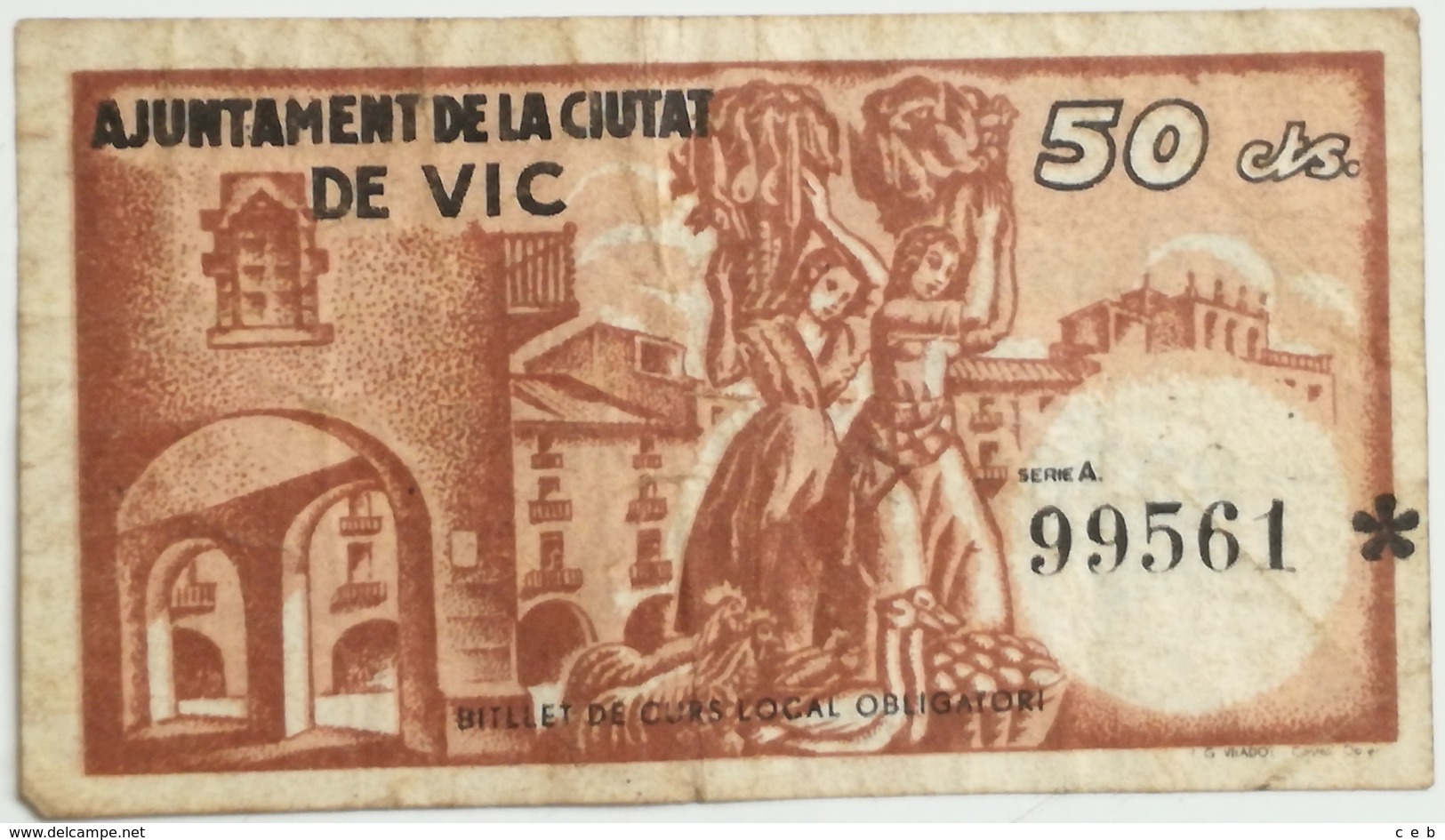 Billete 50 Céntimos 1937. Vic, Barcelona, Cataluña. República Española. Guerra Civil - Autres & Non Classés