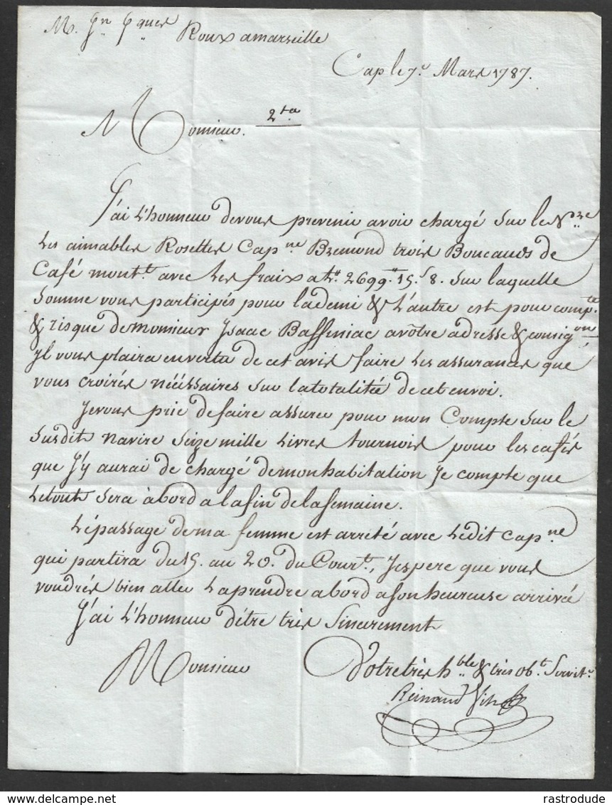 1787 LAC - BORDX.COL - MARQUE D'ENTREE- BORDEAUX COLONIES - A MARSEILLE - Premiere An D’utilisation - 1701-1800: Precursors XVIII