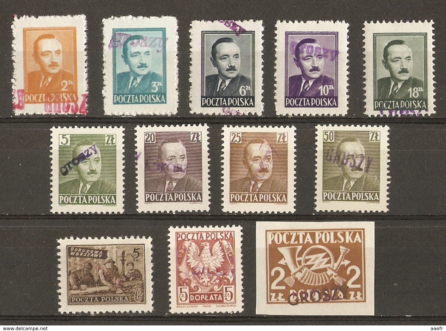 Pologne 1950 - Petit Lot De 12 Timbres MNH Surchargés GROSZY - Dévaluation - Président Bierut - Neufs