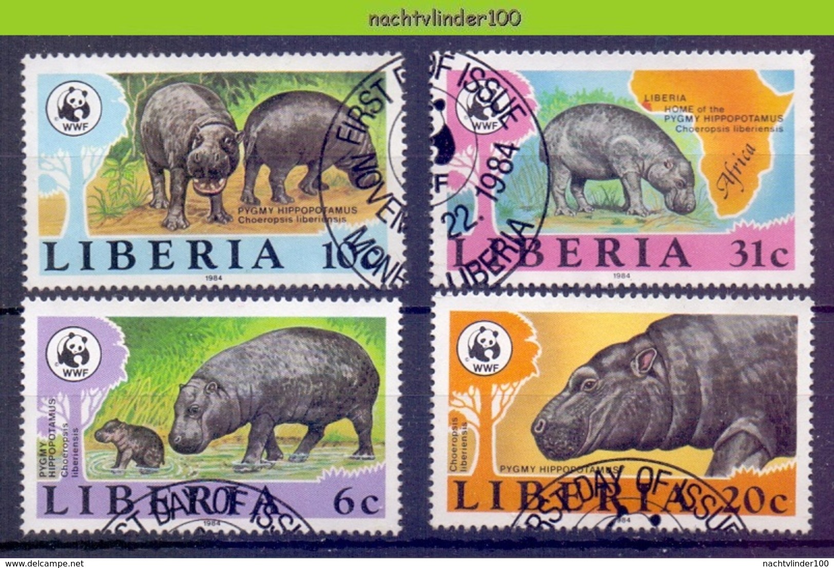 Mys021sg WWF ZOOGDIER NIJLPAARD MAMMAL HIPPO ZWERGFLUSSPFERD LIBERIA 1984 Gebr/used - Gebruikt