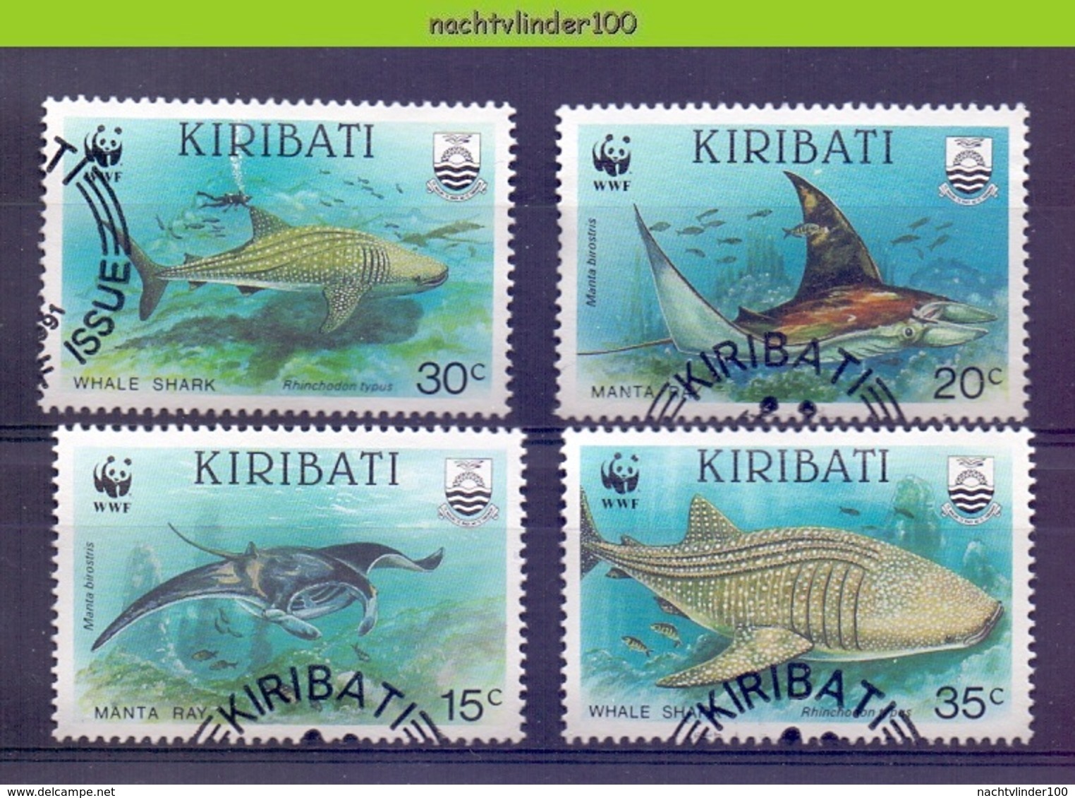 Nbh105sg WWF FAUNA WALVISHAAI DUIKER DIVER WHALE SHARK MANTA ROG MANTA RAY KIRIBATI 1991 Gebr/used - Oblitérés