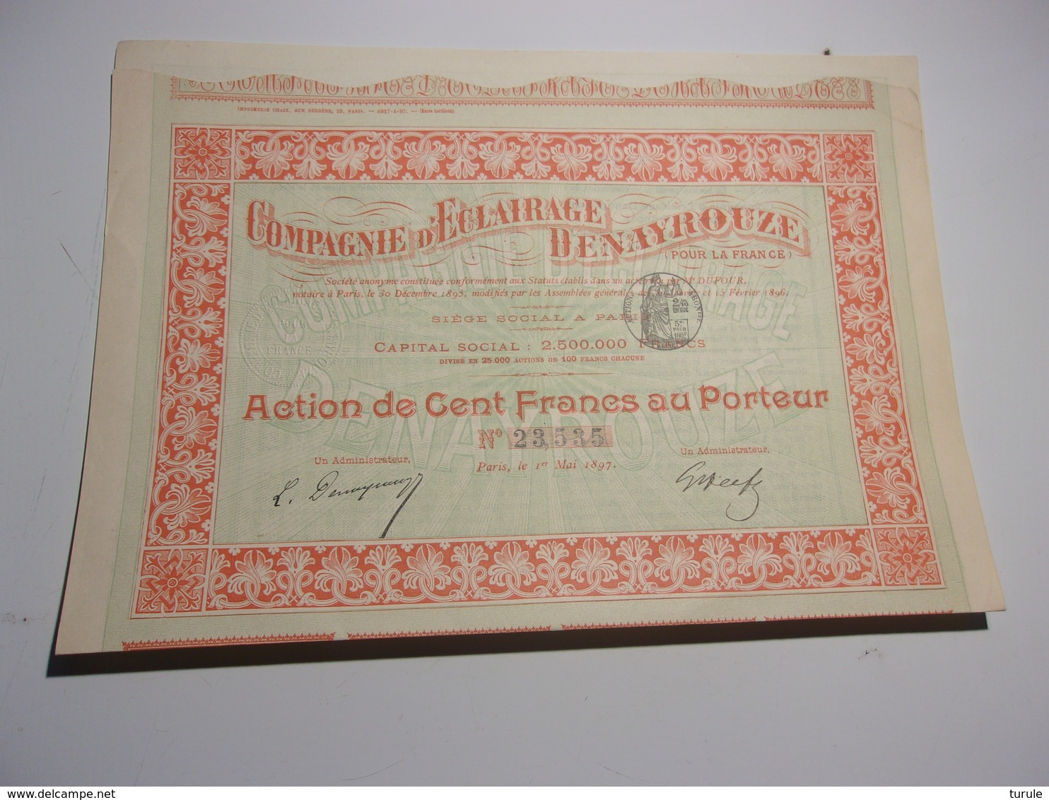 COMPAGNIE D'ECLAIRAGE DENAYROUZE Pour La France (1897) - Other & Unclassified