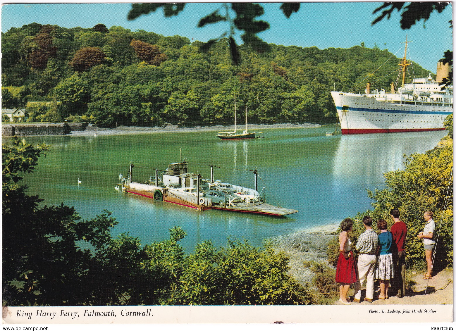 King Harry Reach - Car Ferry & Cruise Ship - King Harry Ferry, Falmouth, Cornwall - John Hinde - TRIUMPH SPITFIRE - Falmouth