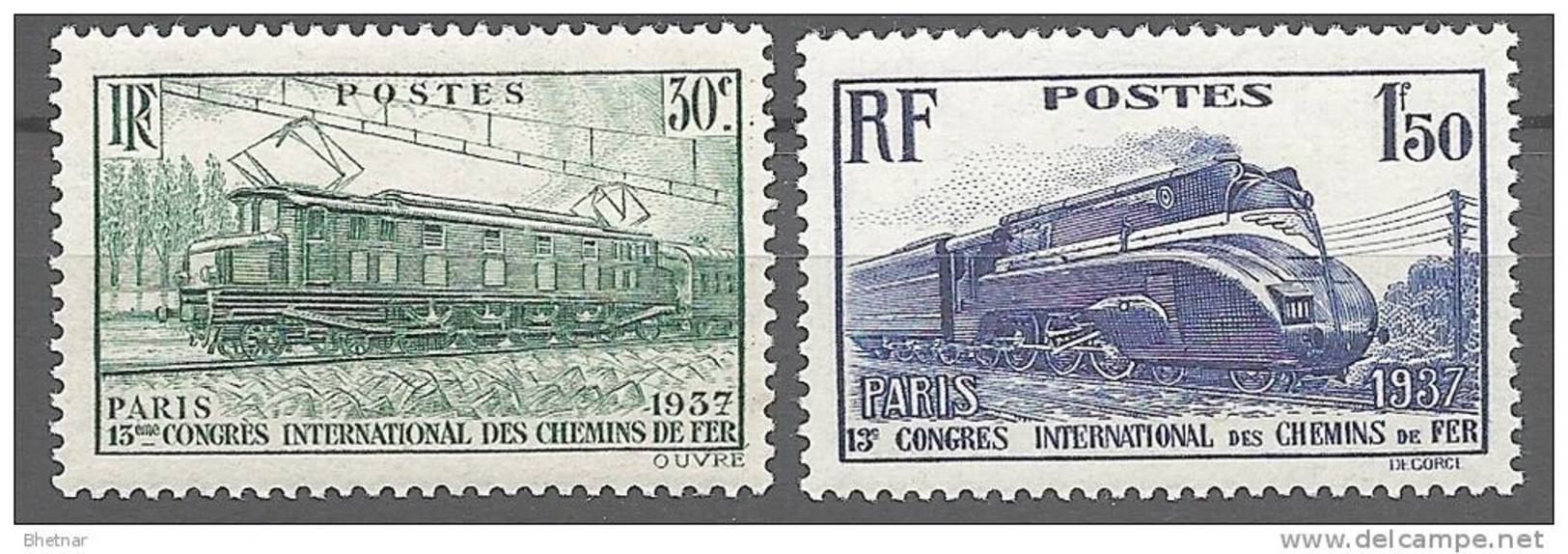 FR YT 339 & 340 " Congrès Des Chemins De Fer à Paris " 1937 Neuf** - Neufs