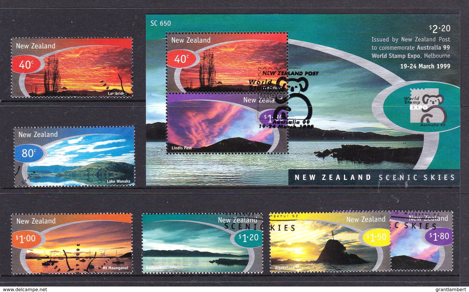 New Zealand 1999 Scenic Skies Set Of 6 + Australia 99 Minisheet Used - Used Stamps