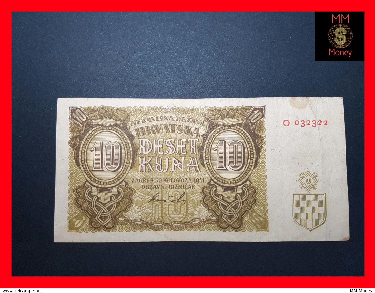 CROATIA 10 Kuna 30.8.1941  P. 5  VF - Croatie