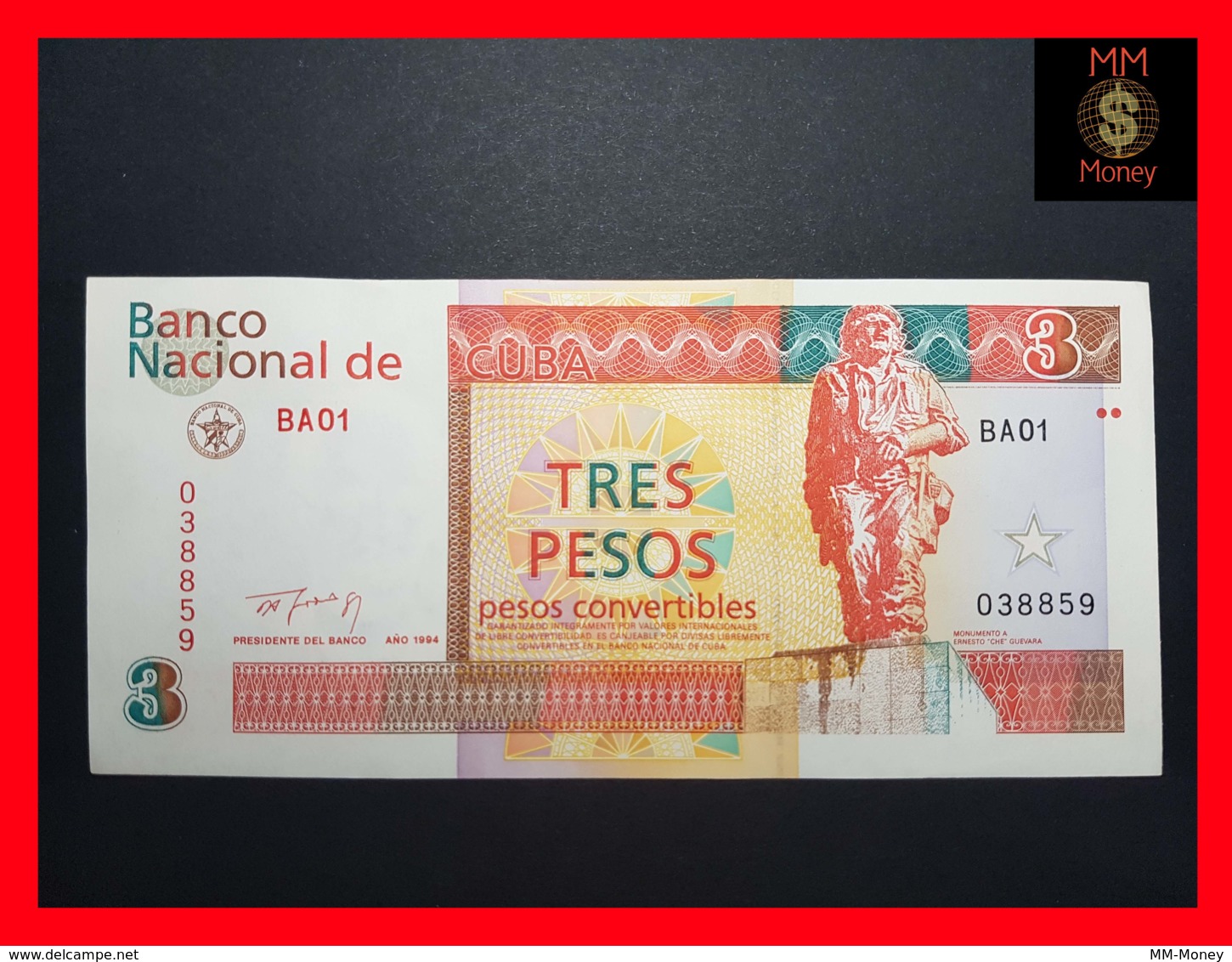 CUBA 3 Pesos Convertibles 1994  P. FX 38  UNC- "CHE" - Cuba