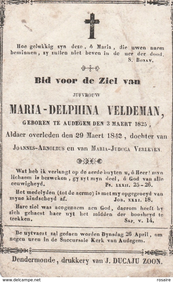 Maria Delphina Veldeman-audegem 1825-1842-gekreukt-geknipt? - Images Religieuses