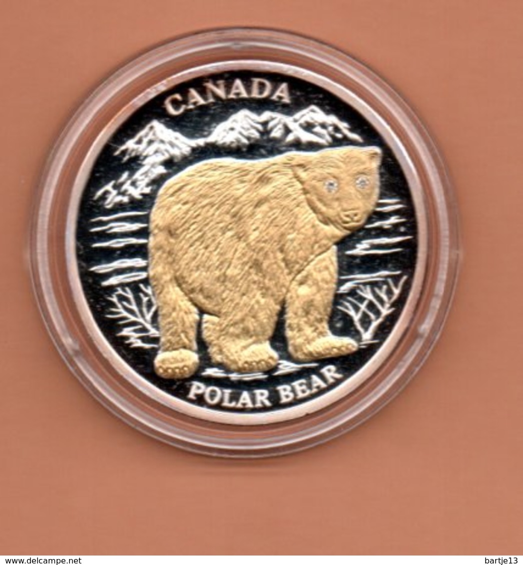 LIBERIA $10 2004 CANADA IJSBEER SILVER PROOF MET 24 KT GOUD EN DIAMANT IN OGEN ZEER KLEINE OPLAGE - Liberia