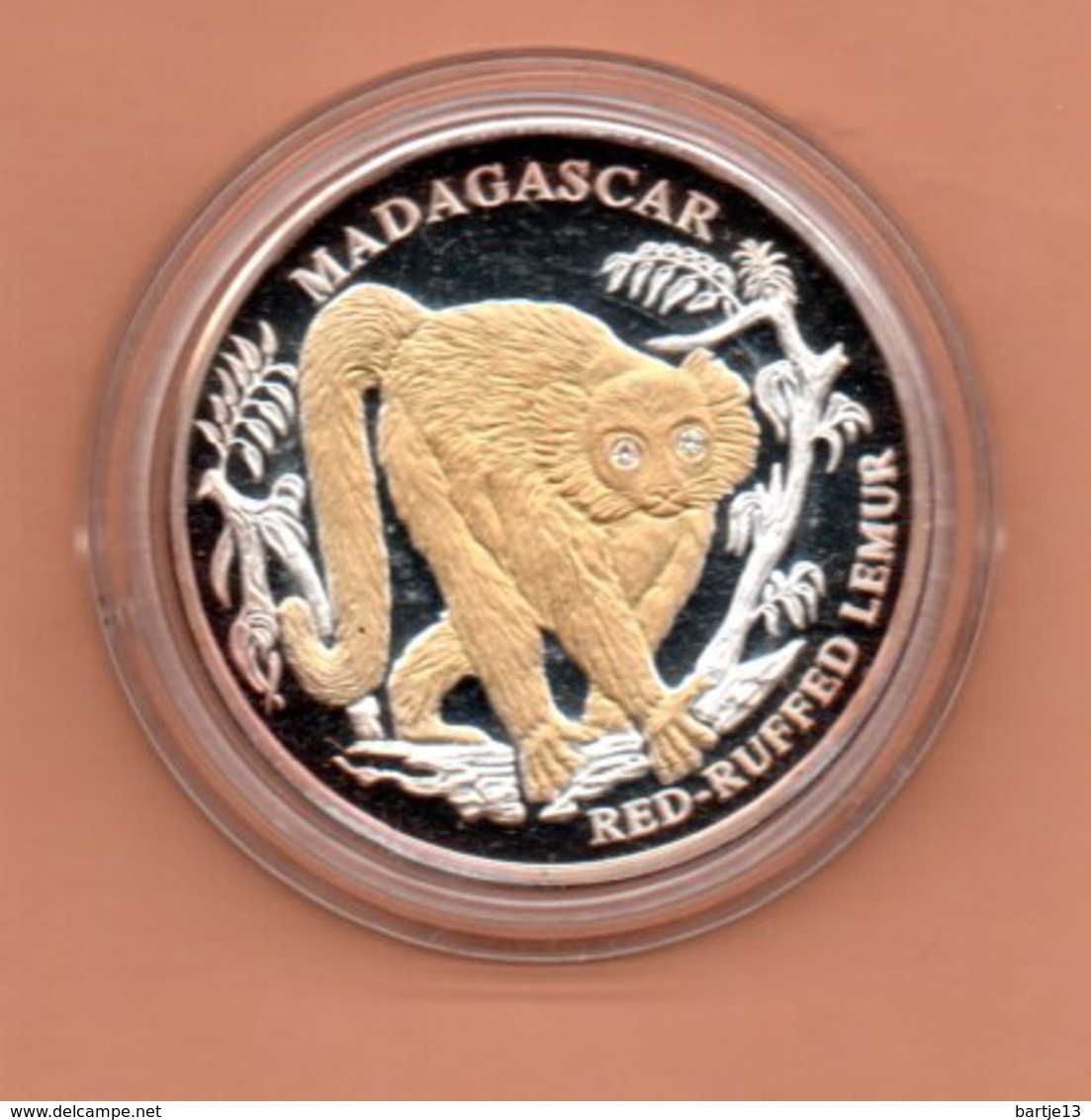 LIBERIA $10 2004 MADAGASCAR RODE AAP SILVER PROOF MET 24 KT GOUD EN DIAMANT IN OGEN ZEER KLEINE OPLAGE - Liberia