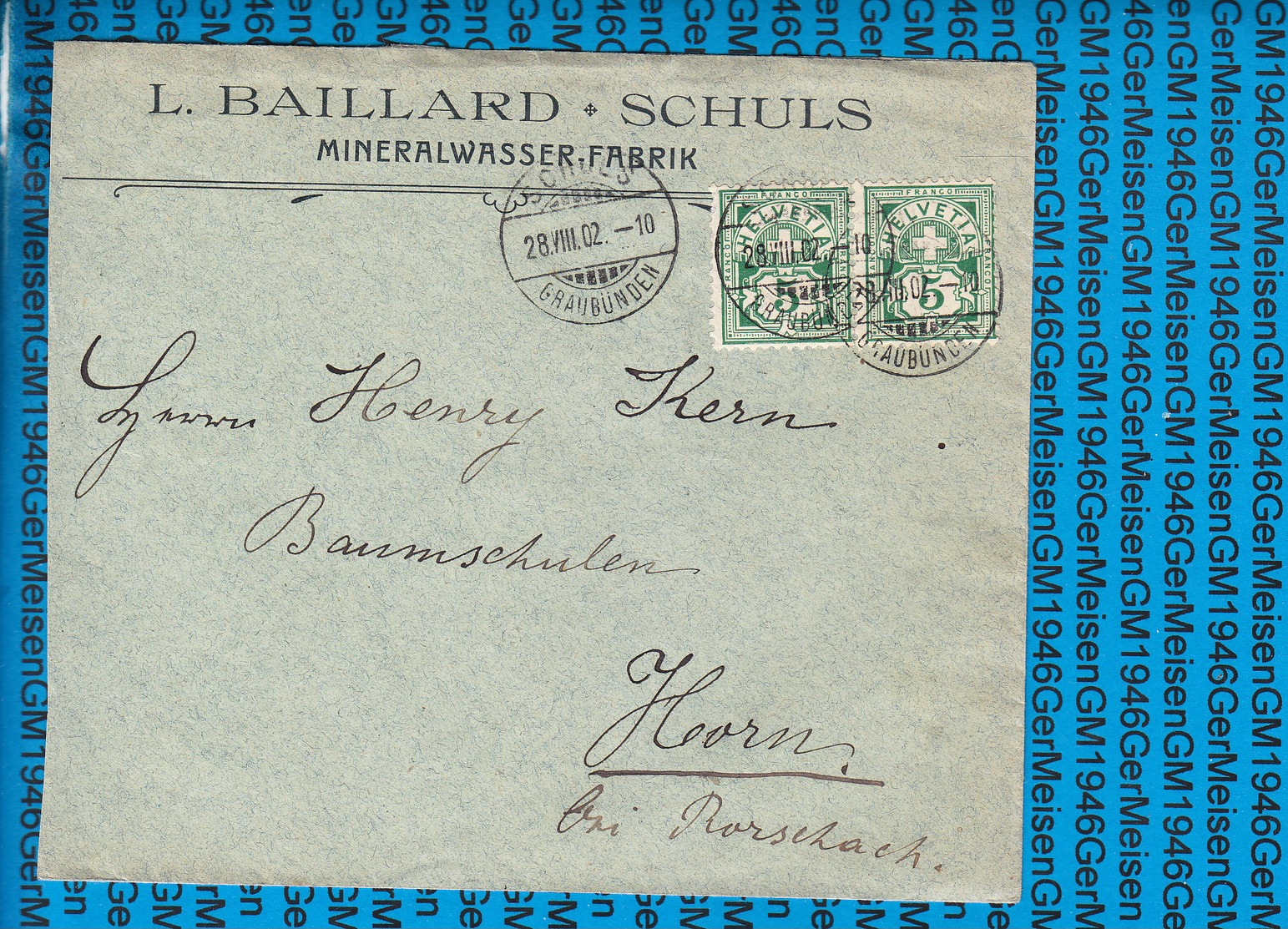 Schweiz - Cover 1902 / Mineralwasser Fabrik Schuls - Postwaardestukken