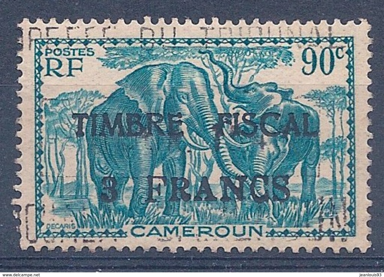 CAMEROUN - F103  3 FRANCS SUR 90C VERT TIMBRE POSTAL UTILISATION FISCALE OBL USED - Oblitérés