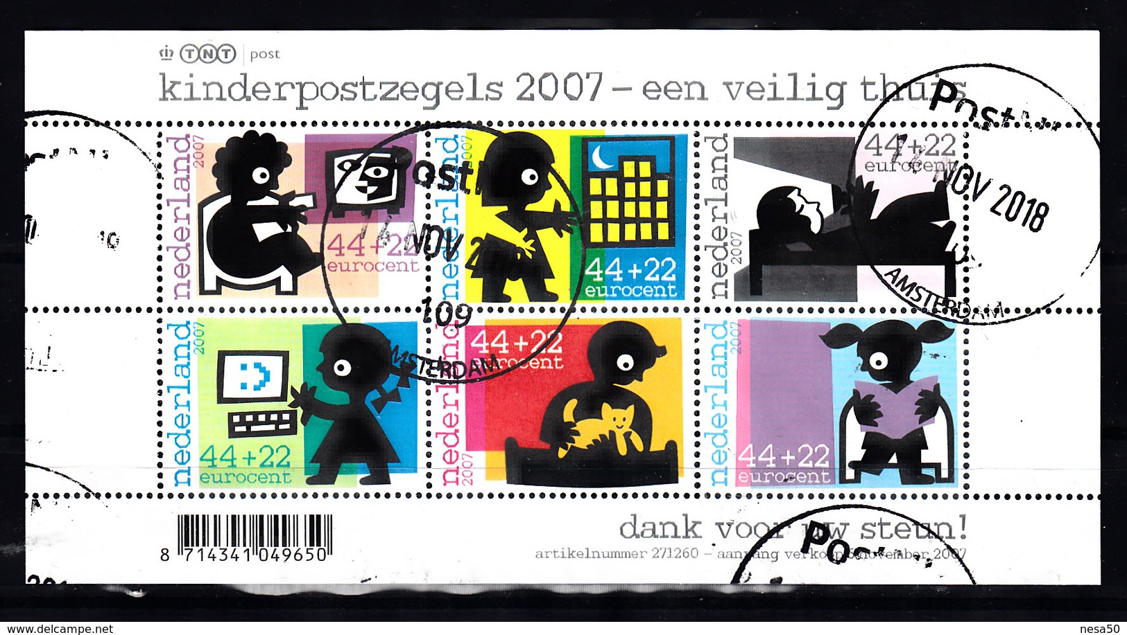 Nederland 2007 Nvph Nr  2527, Mi Nr Blok 108, Kinderzegels, Thema= Veilig Thuis - Gebruikt