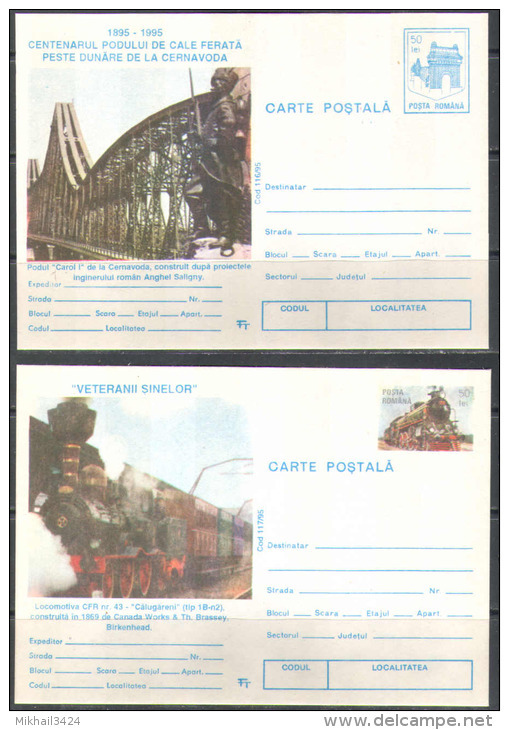 M1263 Transport Trains Locomotives Rail Roads 1995 Romania 14 PC Postcards Set ** RARE - Trains