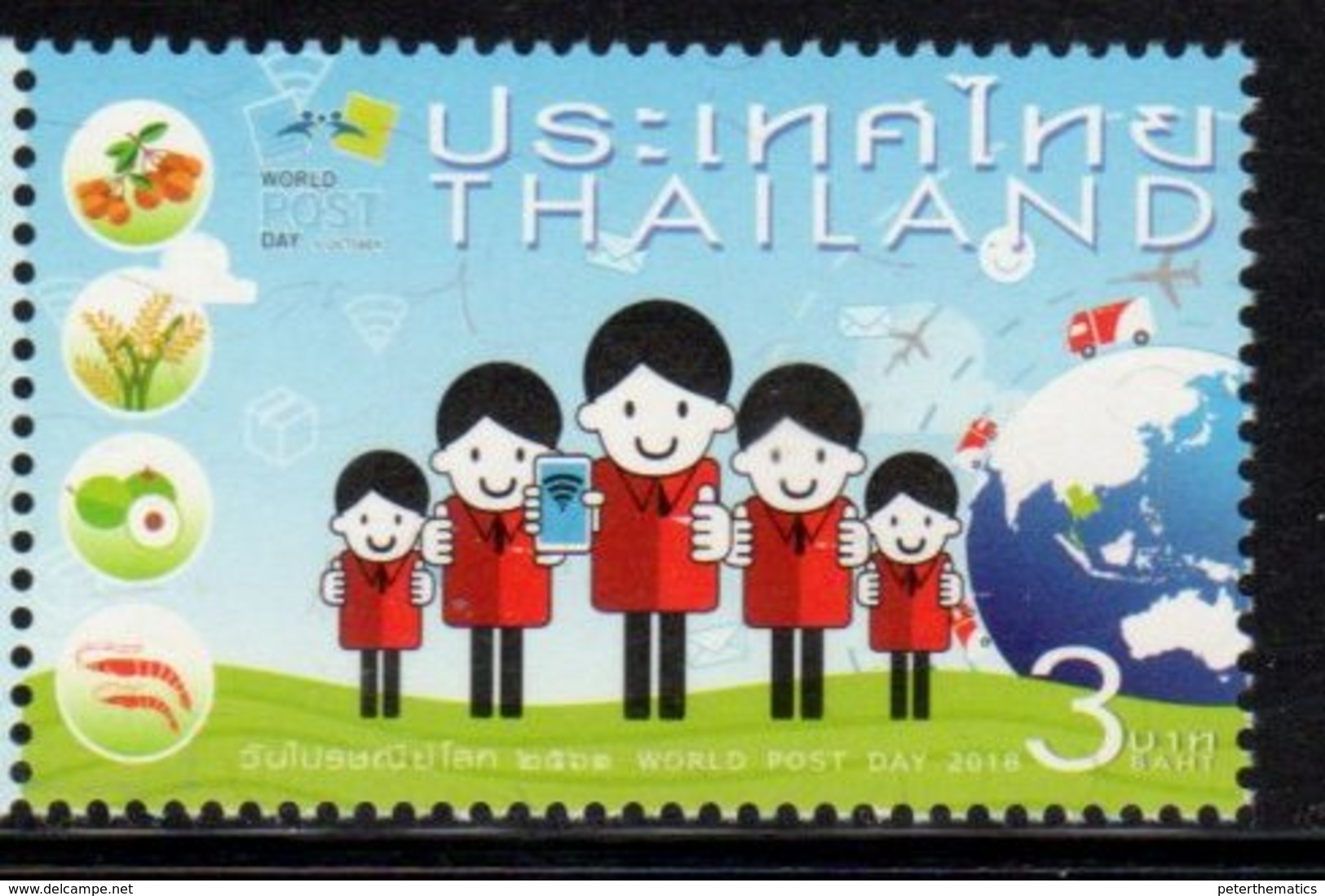 THAILAND, 2018, MNH, WORLD POST DAY, PLANES, TRUCKS, FRUIT, SHRIMPS, 1v - Post