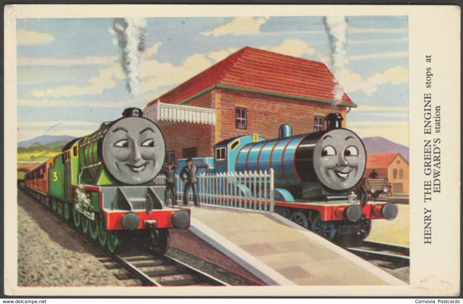 Henry The Green Engine Stops At Edward's Station, 1955 - Edmund Ward Postcard - Trains