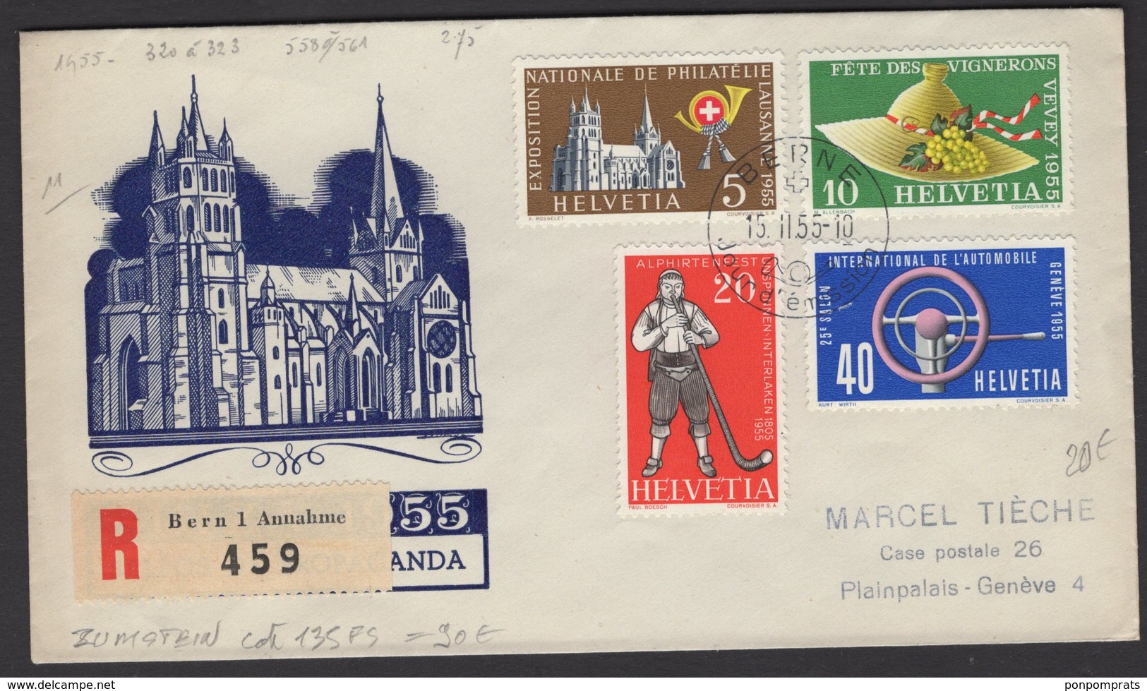 Enveloppe 1° Jour RECOMMANDEE  Du 15. II. 1955; Werbemarken Légende Allemande - FDC