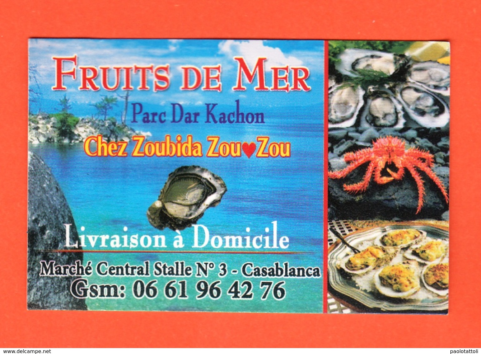 Casablanca, Morocco. Business Card Fruits De Mer Mrs Chez Zoubida Zou Zou. - Cartoncini Da Visita