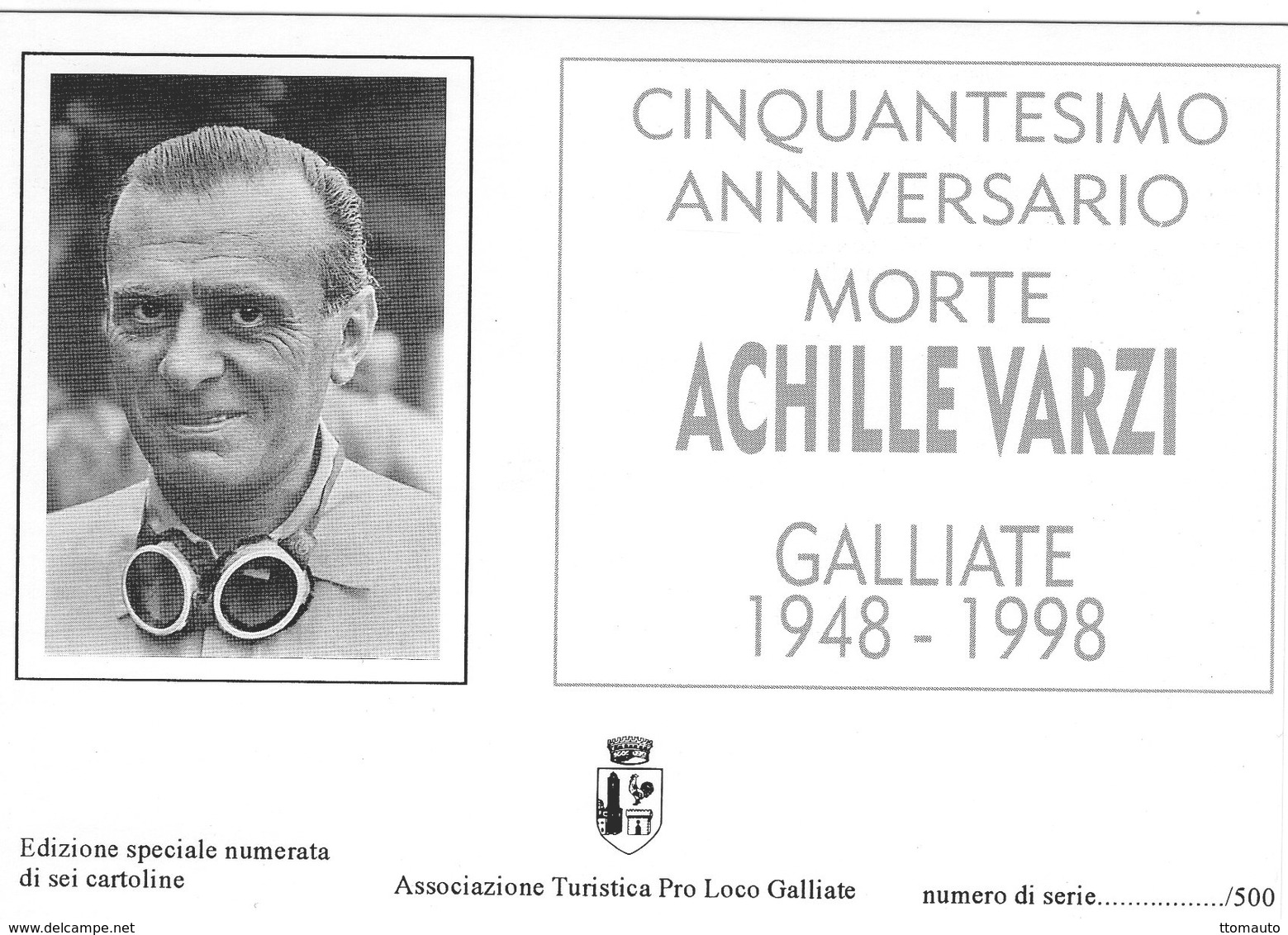 Cinquantesimo Anniversario Morte ACHILLE VARZI  - Pilote De Grand Prix - CPM - Grand Prix / F1