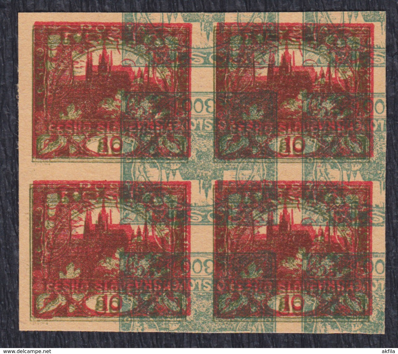 Czechoslovakia 1919 Definitive, Block Of 4, Proof - Probe- Und Nachdrucke