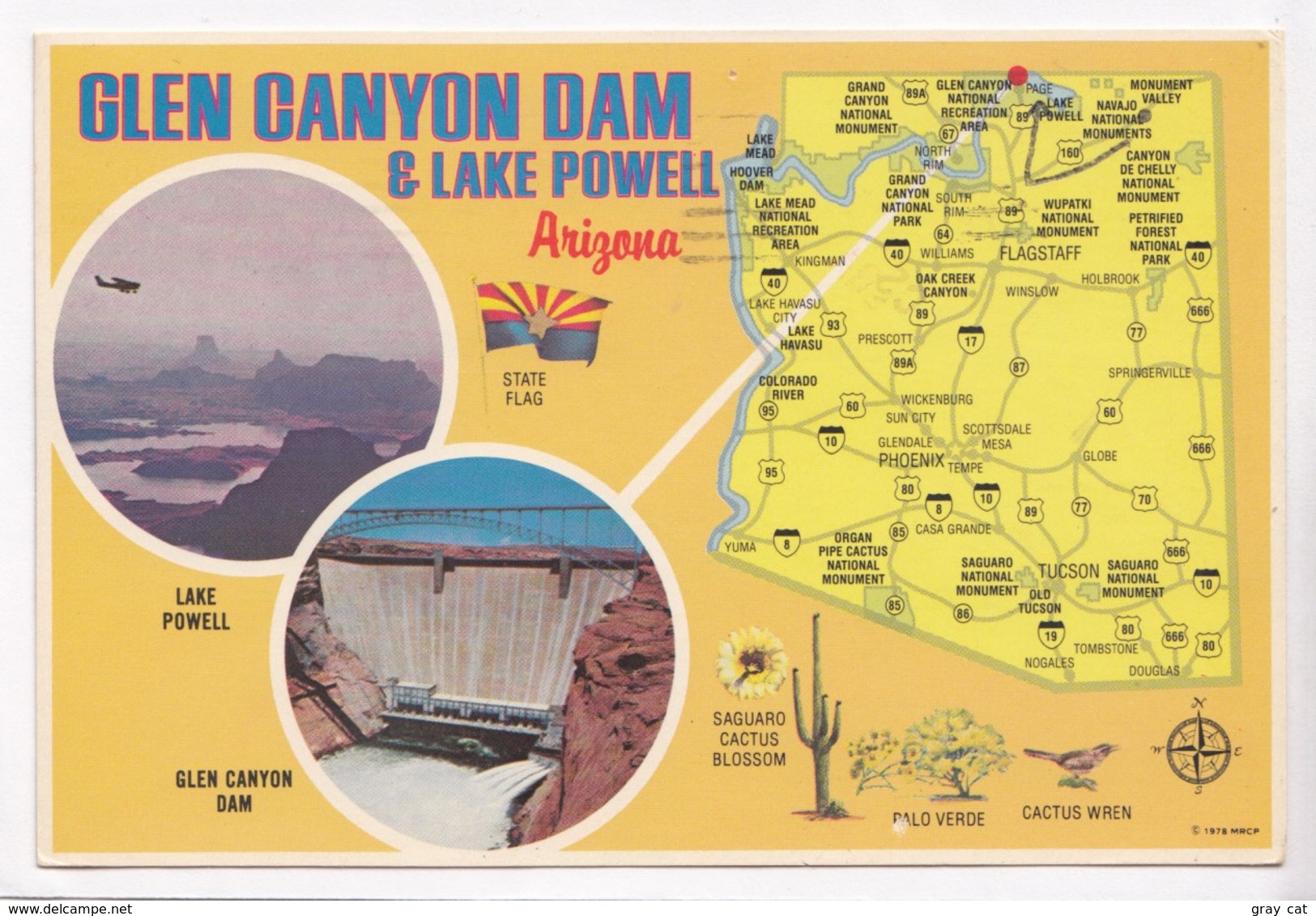 GLEN CANYON DAM & LAKE POWELL, Arizona, Used Postcard [22596] - Lake Powell