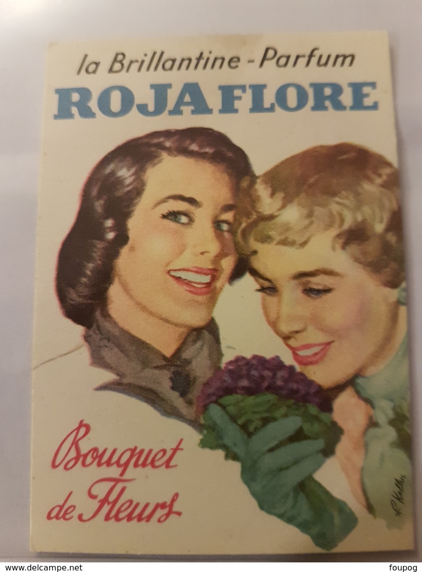 ANCIENNE CARTE PARFUMEE ROJAFLORE BOUQUET DE FLEURS BRILLANTINE - Anciennes (jusque 1960)