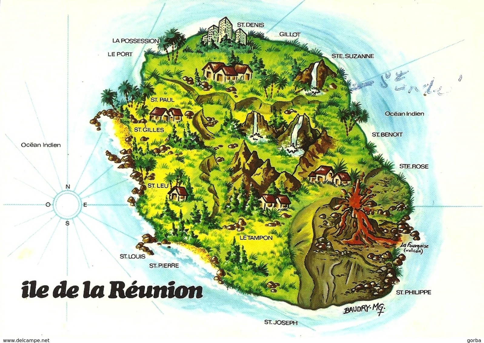 *CPM - 974 - LA REUNION - Carte Géographique Stylisée De L'île - Autres & Non Classés