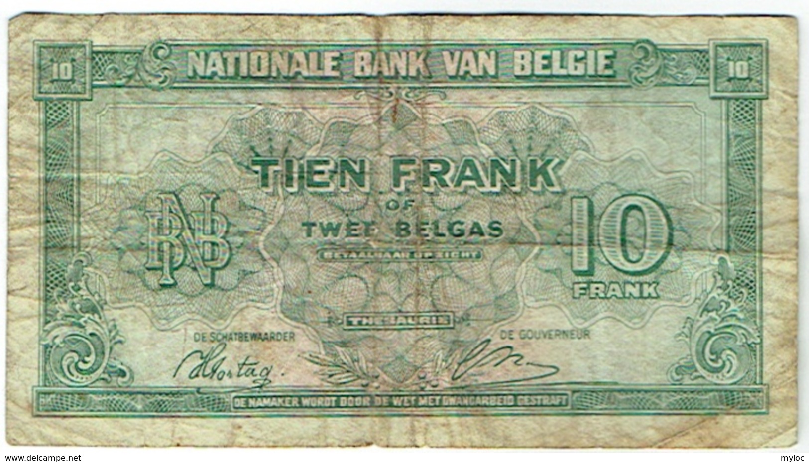 Billet. Belgie/Belgique. 10 Francs. 2 Belgas. 01.02.1943. - 10 Francs-2 Belgas