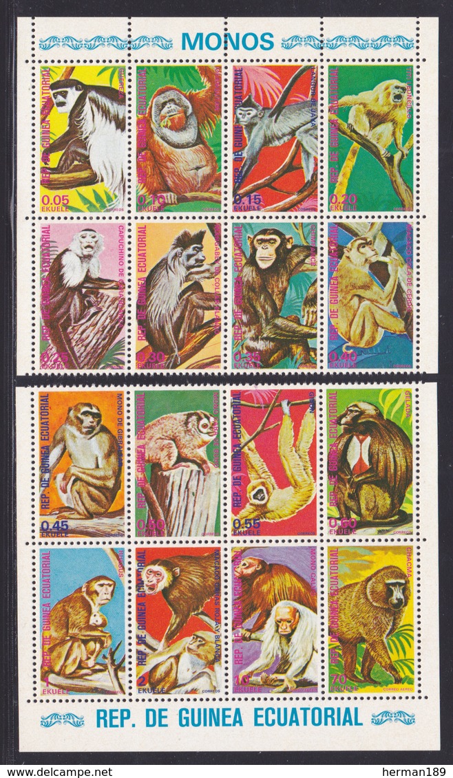 GUINEE EQUATORIALE N°   70, AERIENS 54 ** MNH Neufs Sans Charnière, 16 Val. TB (CLR401) Animaux, Singes -1975 - Guinée Equatoriale