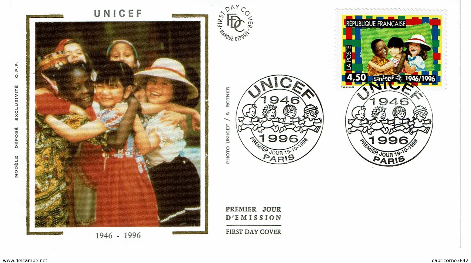 1996 - Cinquantenaire De L'UNICEF (1946 - 1966) - Oblitération Paris Sur Tp N° 3033 - Image Sur Soie - 1990-1999