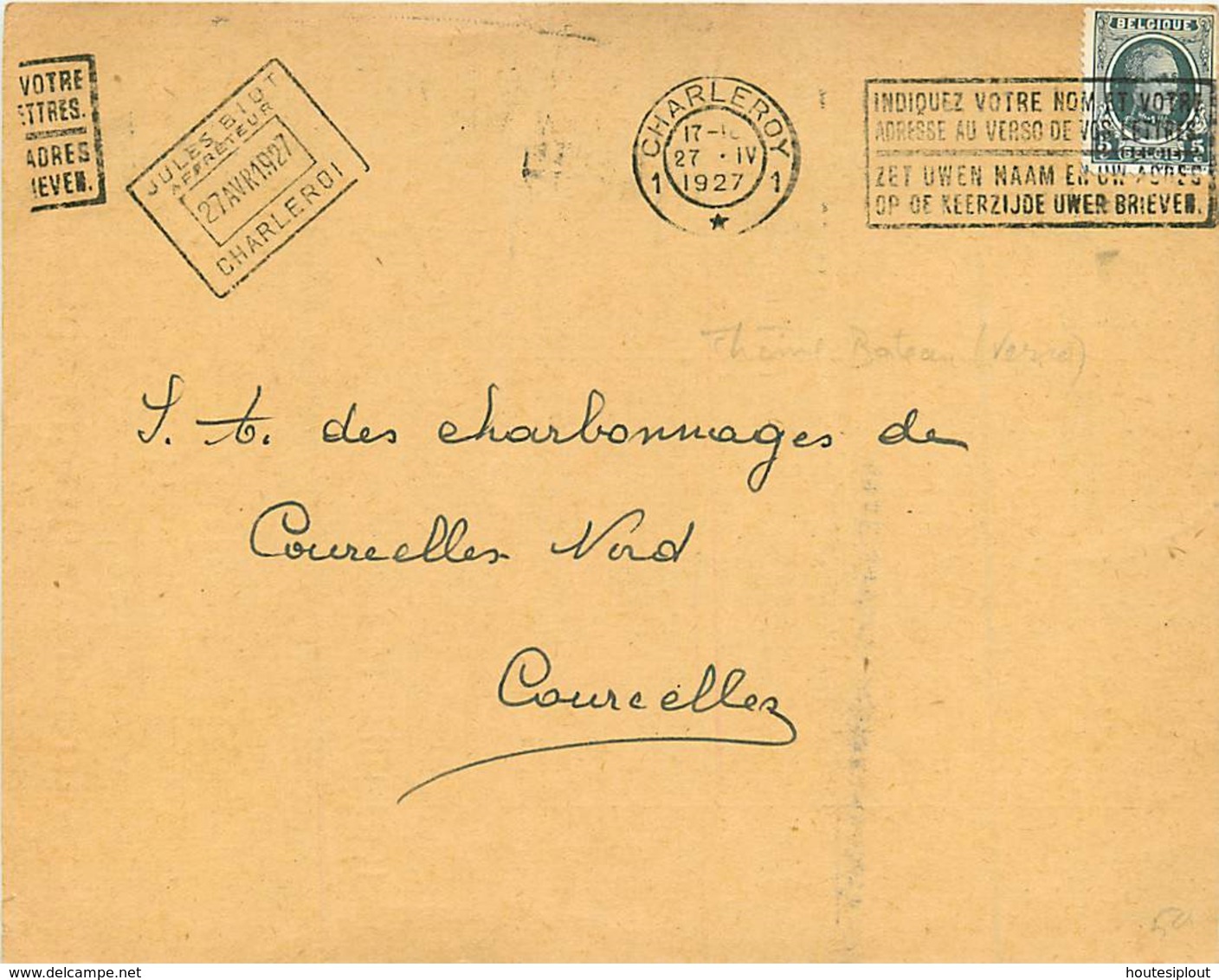 Belgique.  TP 193 (dont 1 sans signature) sur 10 imprimés Charleroi 1 > Courcelles 1927  cours des Frèts