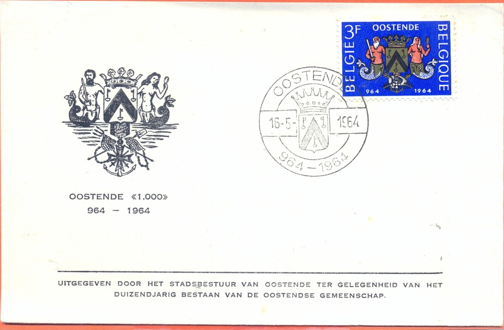 Belgium Nice Cover 1000 Year Oostende 1964 - Briefe U. Dokumente