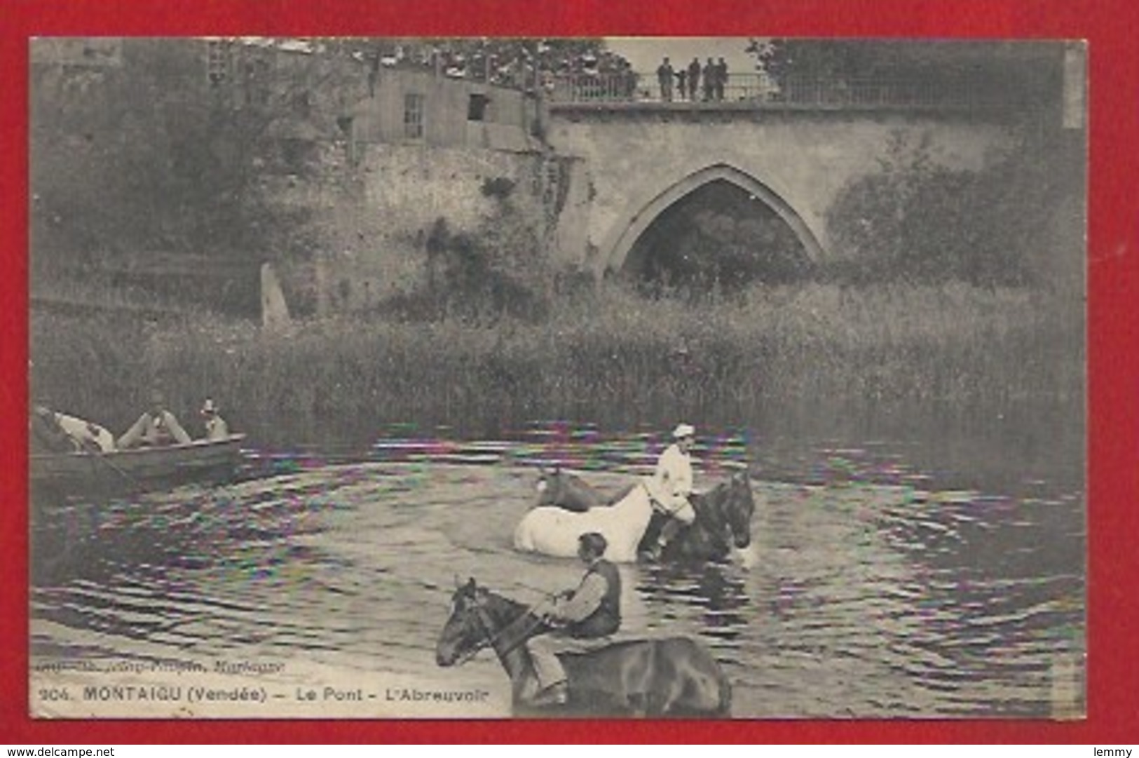 85 - MONTAIGU - LE PONT - L'ABREUVOIR -  CHEVAUX ET BARQUE - Montaigu